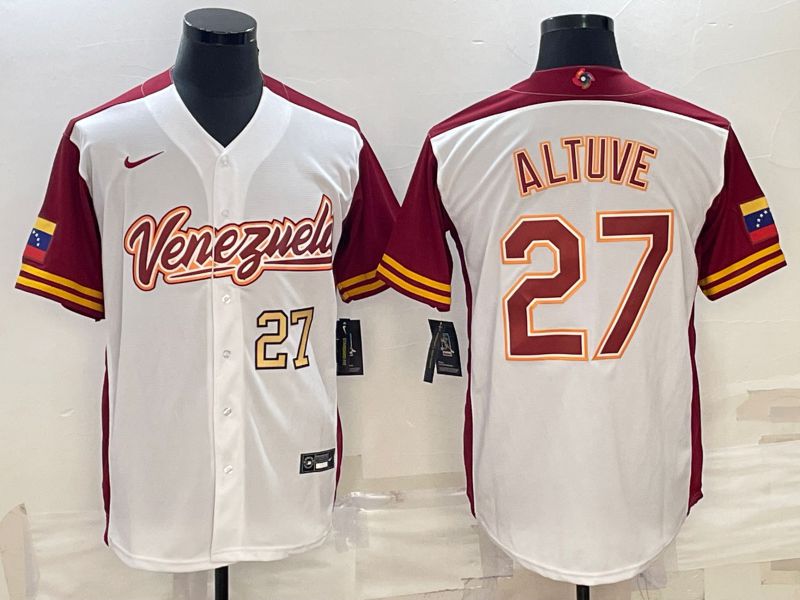 Men 2023 World Cub Venezuela #27 Altuve White Nike MLB Jersey4